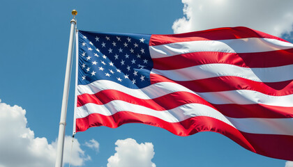Fototapeta premium Majestic American Flag Waving High in the Sky