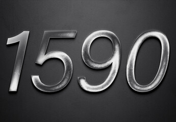 Chrome metal 3D number design of 1590 on grey background.