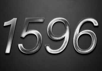Chrome metal 3D number design of 1596 on grey background.