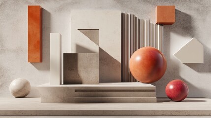 Abstract Geometric Composition: Shades of Beige and Terracotta