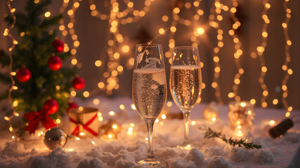 christmas lights and champagne
