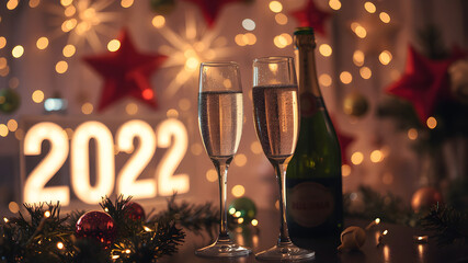 champagne and christmas decorations