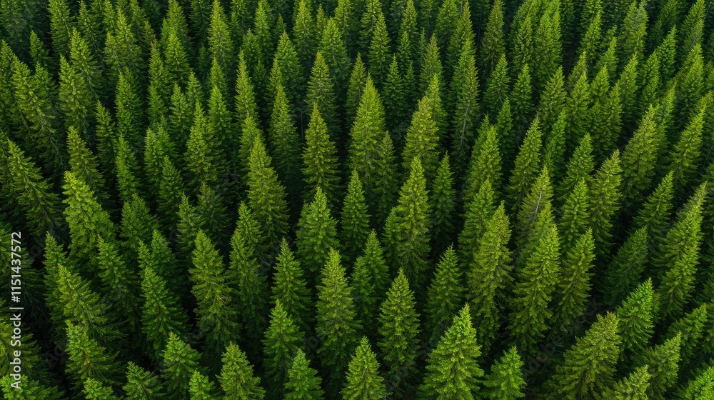 Poster aerial view forest idea. aerial view of lush green pine trees creating a vibrant forest landscape.
