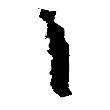 recommend clip art: Togo high detailed vector representation of country silhouette in solid black on white background. For educational, decorative, or informational use showcasing the national outline.