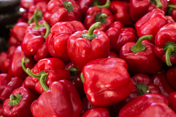 Red pepper on market counter