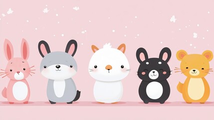 Adorable cute animal characters on a bright, playful background &ndash; perfect for children's illustrations, educational materials, and digital design projects