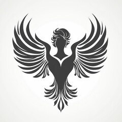 Obraz premium Stylized woman with large wings, bird-like design.