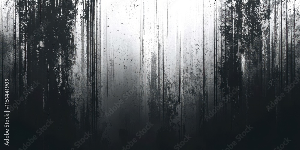Poster black and white photo of a forest with trees and a misty sky