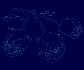 Contour Rose flower of blooming plant. Garden rose isolated icon of blossom, petal and bud with stem and leaf for romantic floral decoration, wedding bouquet and valentine greeting card.