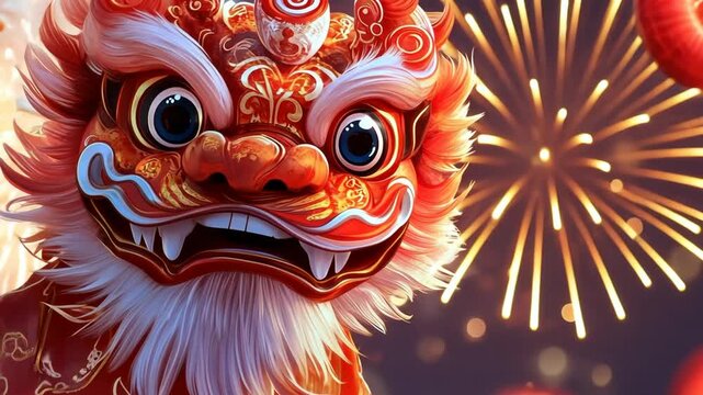 Vibrant chinese dragon dance with fireworks celebration.