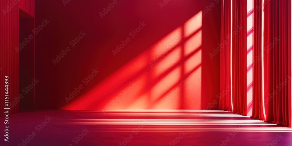 Poster red room with a curtain on the window