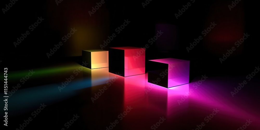 Poster three cubes are lit up in different colors