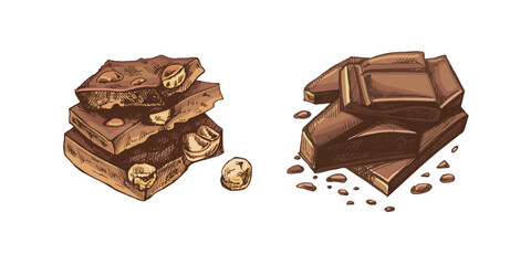 Hand-drawn chocolate stack colored illustrations in rustic vintage artistic style