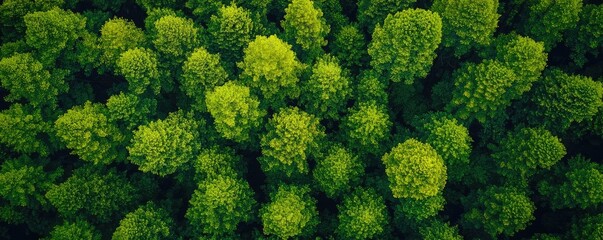 Naklejka premium Aerial View forest idea. Aerial view of lush green trees creating a vibrant forest canopy. Refreshing natural beauty.