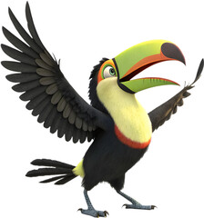 Obraz premium Adorable Keel-billed toucan cartoon clipart, perfect for tropical-themed illustrations and projects.