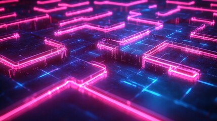 Obraz premium A high-tech neon maze of interconnected pathways representing AI-driven marketing strategies and futuristic computer networks