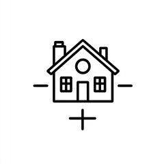 Fototapeta premium Simple line art house icon with plus sign.
