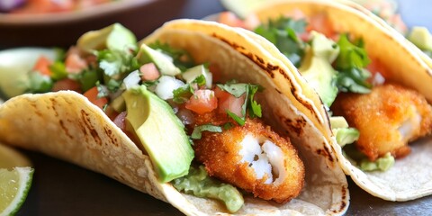 Delicious fried fish tacos featuring fresh avocado. These mouth watering fried fish tacos with avocado are perfect for any meal, offering a delightful blend of flavors in each bite.