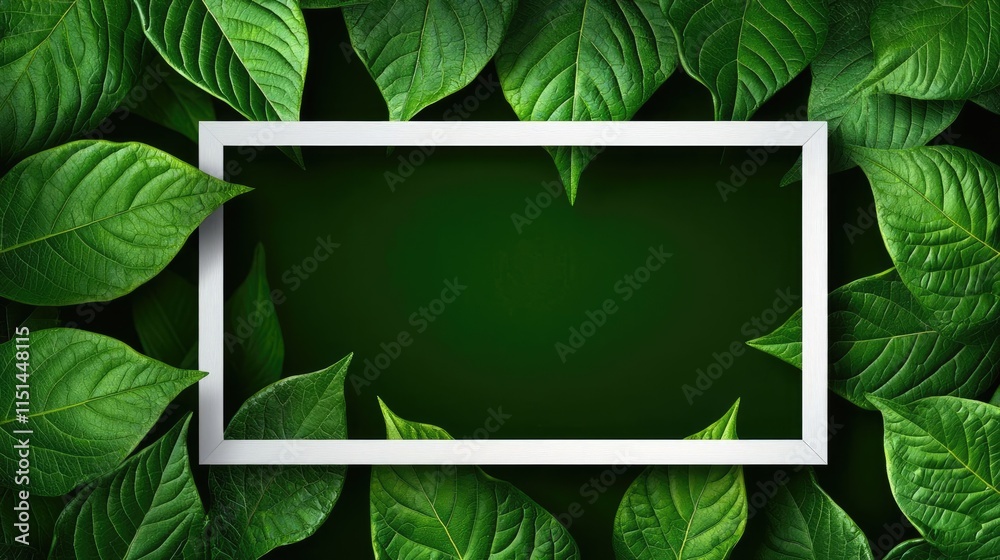 Poster tropical frame concept. a vibrant green leaf frame design on a dark background for nature-themed pro