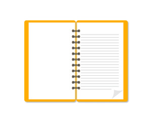 Notebook. Open Notebook with a Yellow Cover and Spiral Binding. Yellow Notebook with lined pages. Vector illustration