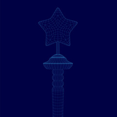 Magic wand wireframe. Magic wand with a star, wizard tool. Magic and miracle symbol. Wizard stick for apps and web sites, vector.