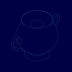 The teapot contour. Tea symbol. Flat outline. Vector illustration. Isometric view