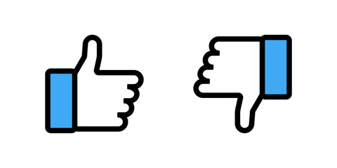 Like - vector icon. Like sign or symbol. Thumb up or Thumb down icon. Dislike vector icon. Ok