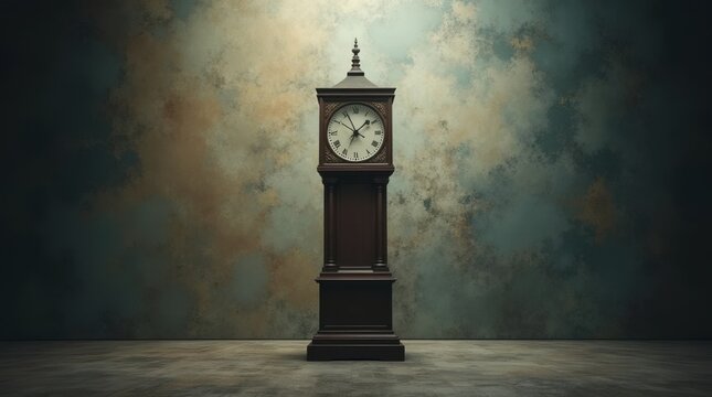 Clock Tower with Wakeup Figure Against Abstract Background