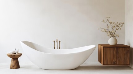 Modern Minimalist Bathroom Design with a Luxurious White Tub