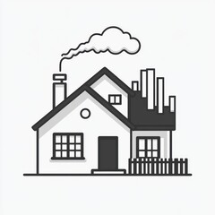 Naklejka premium House with factory chimney emitting smoke.