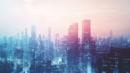 Fototapeta premium Digital Cityscape: Futuristic Skyline of Connected Buildings