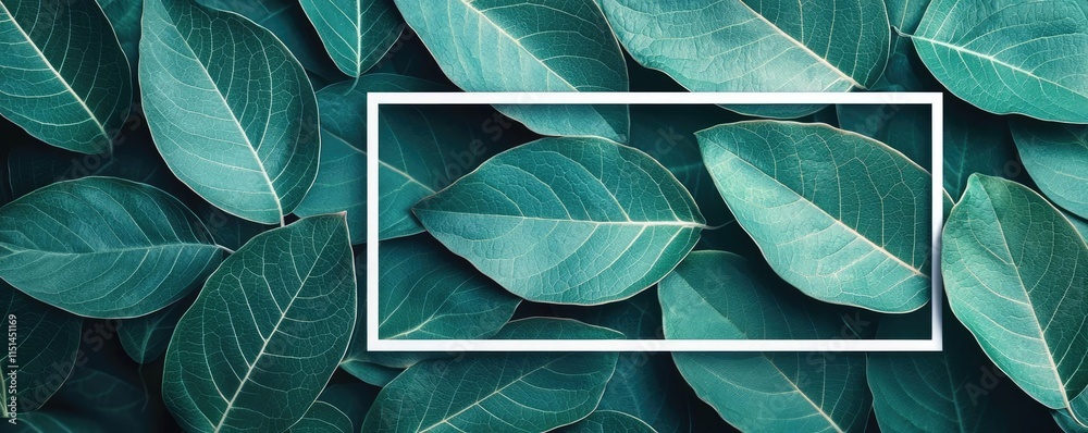 Aufkleber tropical frame concept. close-up of lush green leaves creating a serene and calming natural backgrou
