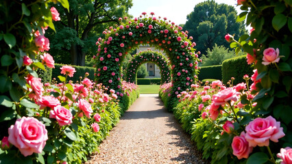 beautiful english rose garden with arches and arbors new image