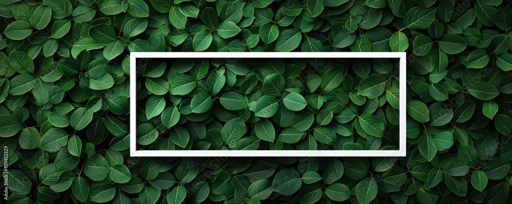 Poster tropical frame concept. lush green leaves forming a natural backdrop with a blank rectangular space 