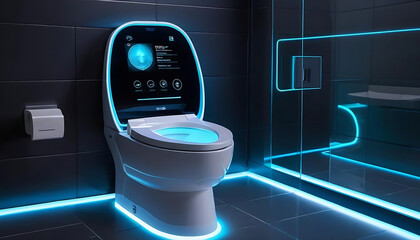 Modern Smart Toilet with Futuristic Interactive Touchscreen in High-Tech Bathroom