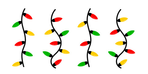 Christmas light bulbs set with red green yellow colour. Xmas light short strings with various colour flat cartoon style editable in vector. xmas various colour lamp. xmas bulb in various colour
