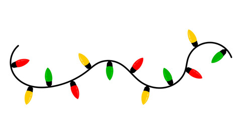 Christmas light bulbs set with red green yellow colour. Xmas light wavy strings with various colour flat cartoon style editable in vector. xmas various colour lamp. xmas bulb in various colour