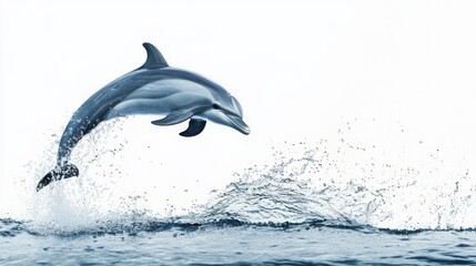 Obraz premium Dolphin Leaping from Water in a Splash Against a White Background