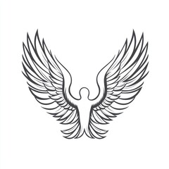 Fototapeta premium Angel wings, human form, line art, monochrome.
