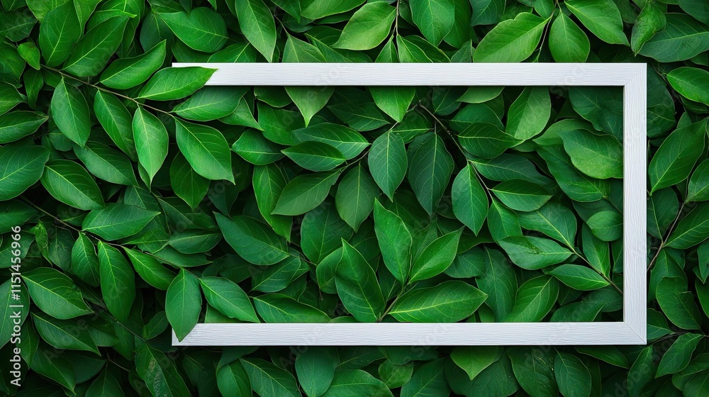Aufkleber tropical frame concept. a vibrant green background showcasing fresh leaves with a white frame for cr