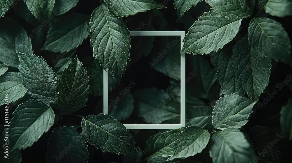 Poster tropical frame concept. a serene composition of lush green leaves framing an empty square for creati