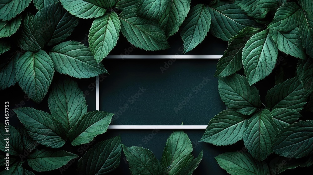 Poster tropical frame concept. a vibrant green leaf arrangement framing a blank space for text or a message