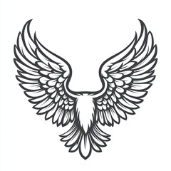 Obraz premium Monochrome eagle wings spread wide, rear view.