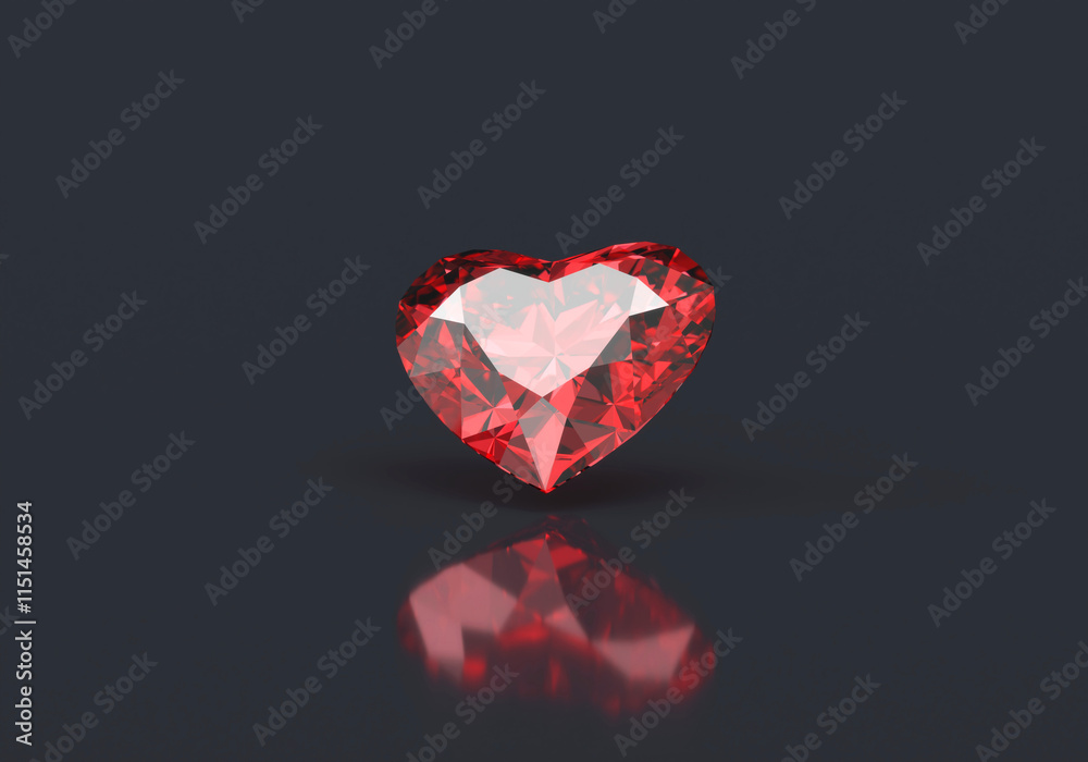 Poster heart red ruby diamond isolated on dark background 3d rendering