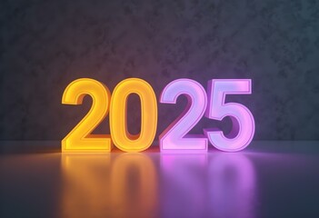 Colorful 3D Numbers 2025 on a Dark Background