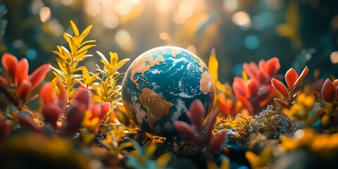 Vibrant Earth Surrounded by Jungle Plants