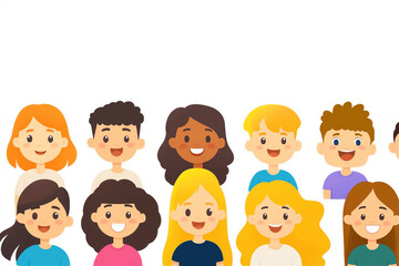Diverse group of children smiling warmly against a light background, symbolizing unity and inclusion with space for messaging. A perfect fit for positive and welcoming themes.