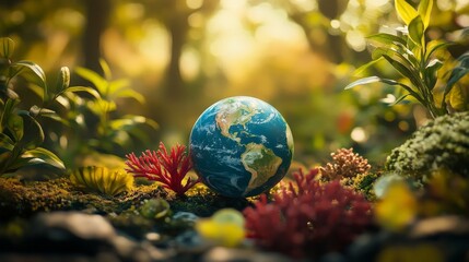 Vibrant Earth Surrounded by Jungle Plants