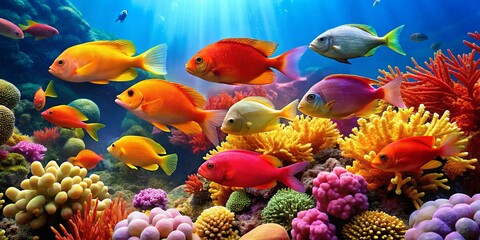 Vibrant Underwater Scene with Colorful Tropical Fish