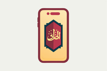 Vector illustration of a smartphone with artistic design and Arabic calligraphy displayed on the screen in a modern style